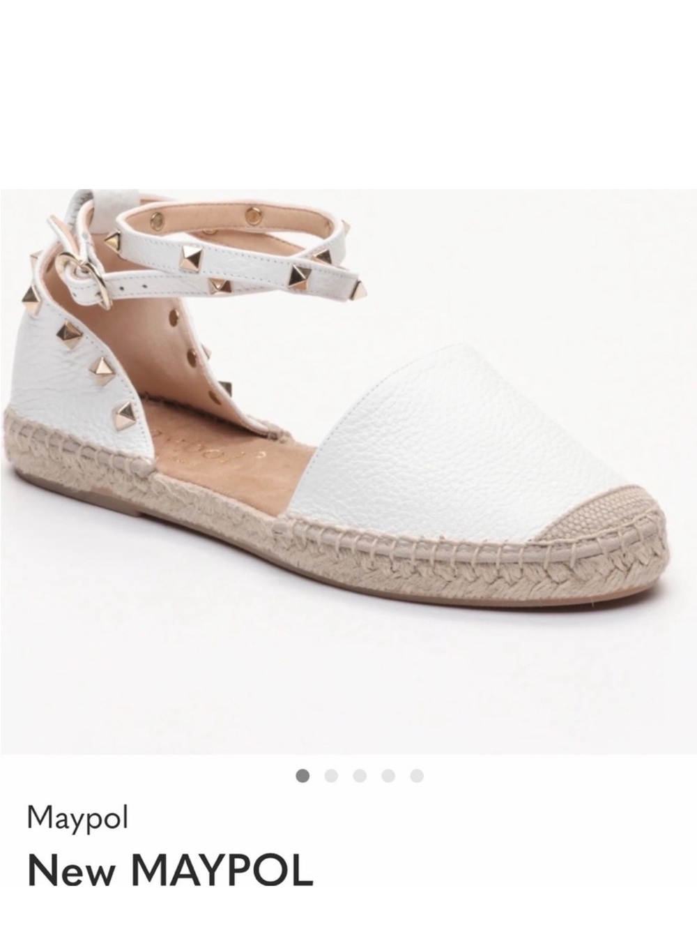 Maypol Handmade White Stud-Detail Espadrille Ankle-Strap Flats. Size 9-9.5